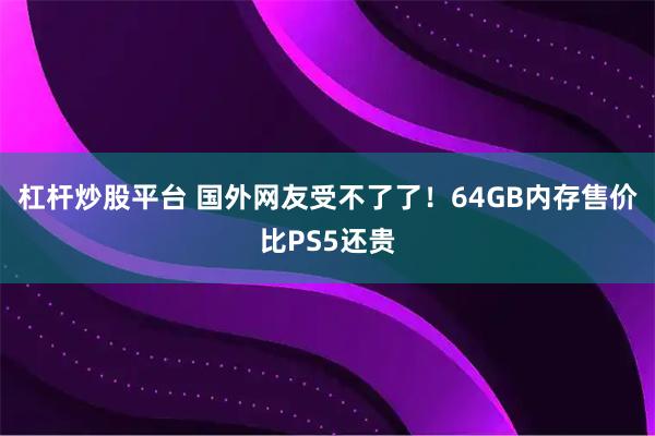 杠杆炒股平台 国外网友受不了了!64GB内存售价比PS5还贵